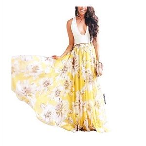 Chicwish yellow floral maxi skirt